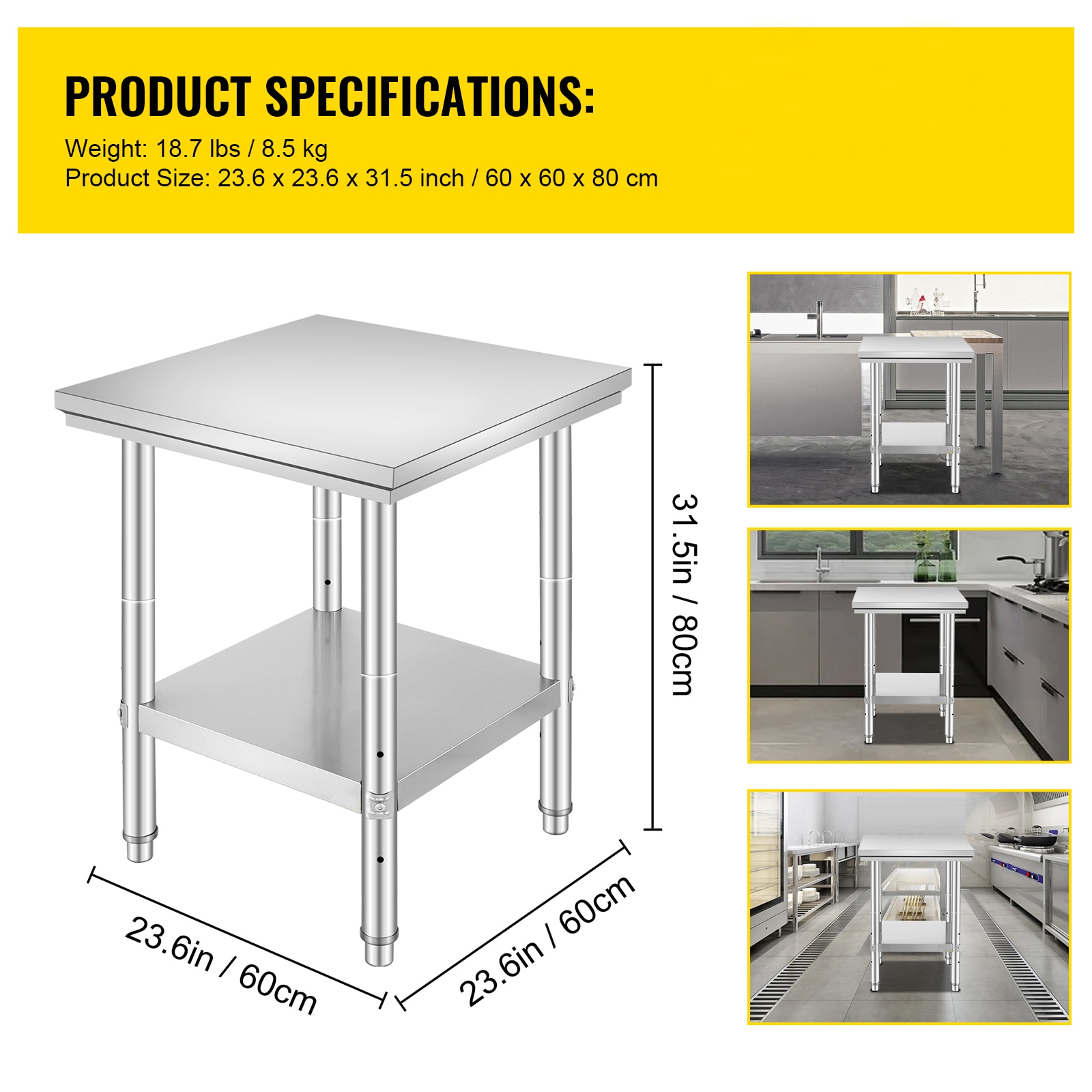 Stainless Steel Commercial Kitchen Work Food Prep Table 24"x 24"_voghion.com